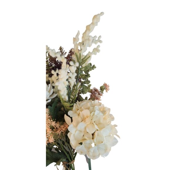 Artificial Floral Arrangement Beige Hydrangea & Cream Mum Bouquet Hand Tied - Picture 9 of 15